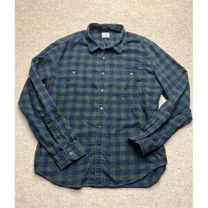 J.Crew Blue & Green Plaid Long Sleeve Casual Flannel Button Down Shirt Men's XL